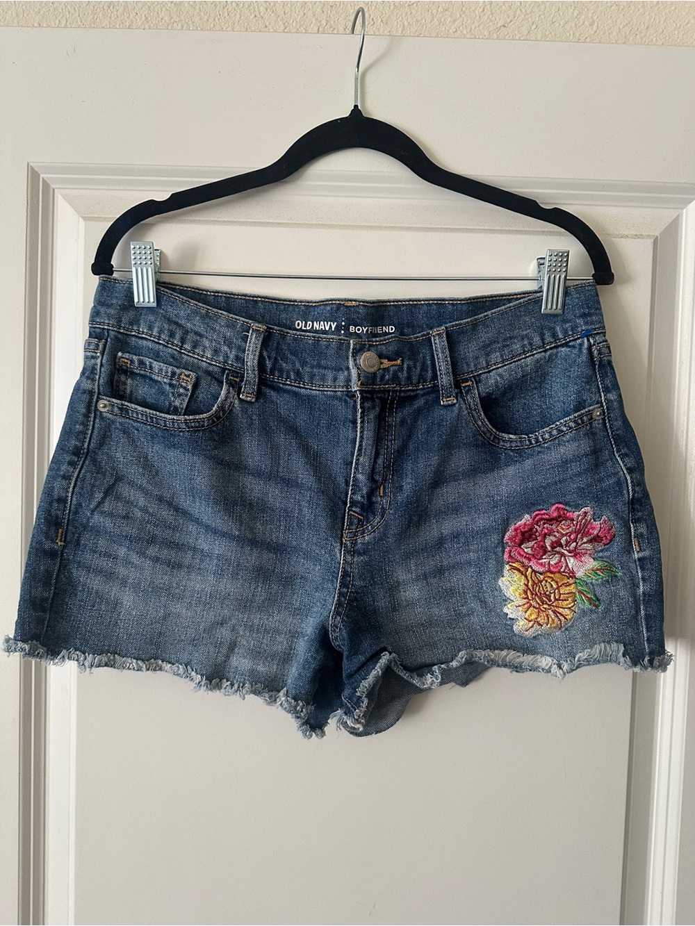 Old Navy Denim Boyfriend Shorts with Floral Embroidery